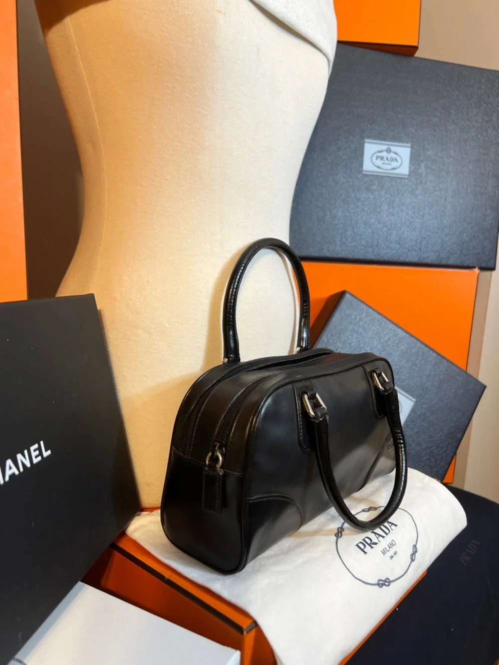 Prada Black Leather Double-Handle Satchel - Picture 6 of 12